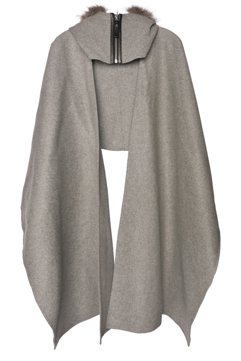 Mackage Size OS Wool & Cashmere Fox Fur Hooded Shawl