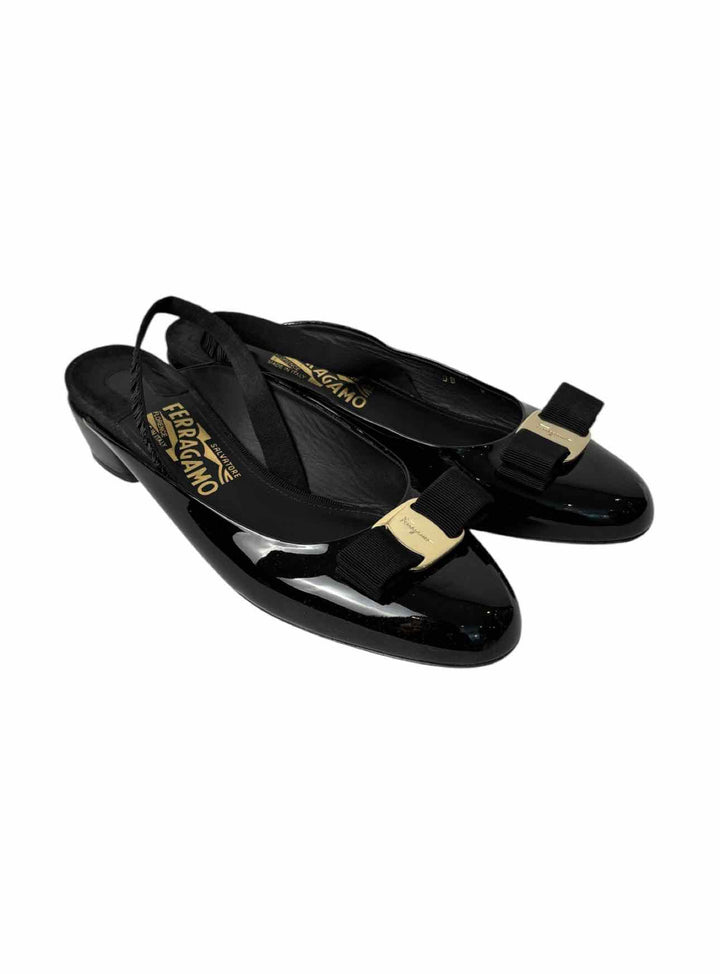 Ferragamo Size 8 Vara Bow Patent Leather Slingback Pumps