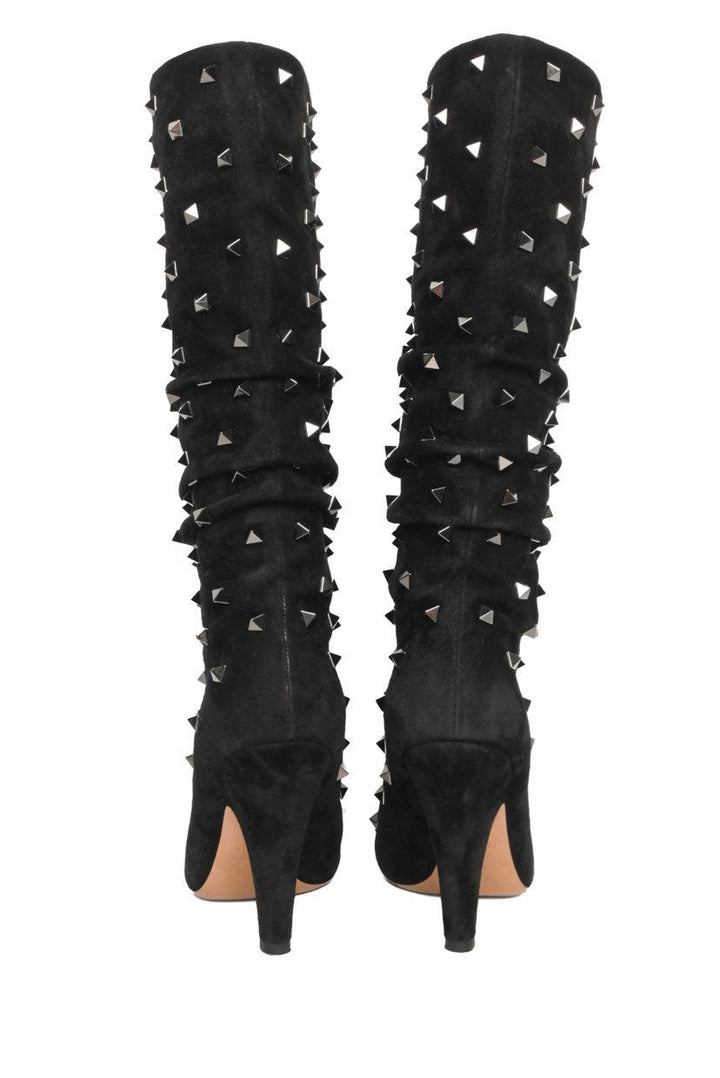 Valentino Size 36.5 Rockstud Accent Ruched Suede Knee Boots