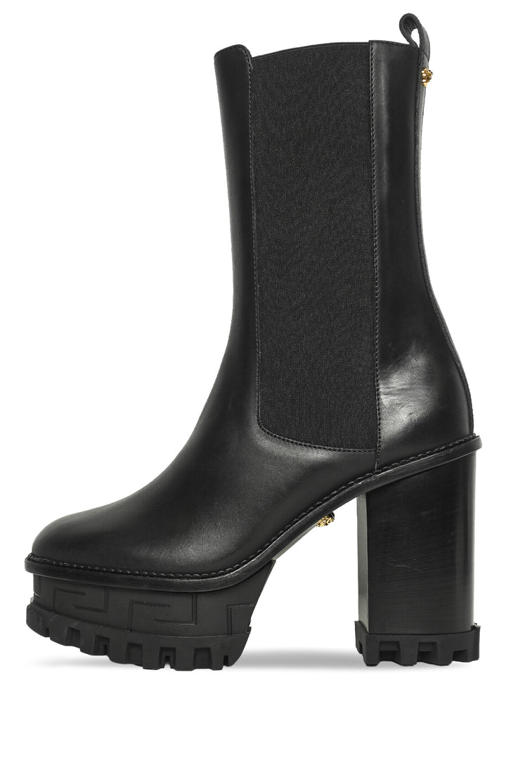 Versace Size 41 Greca Labyrinth Leather Platform Ankle Boots