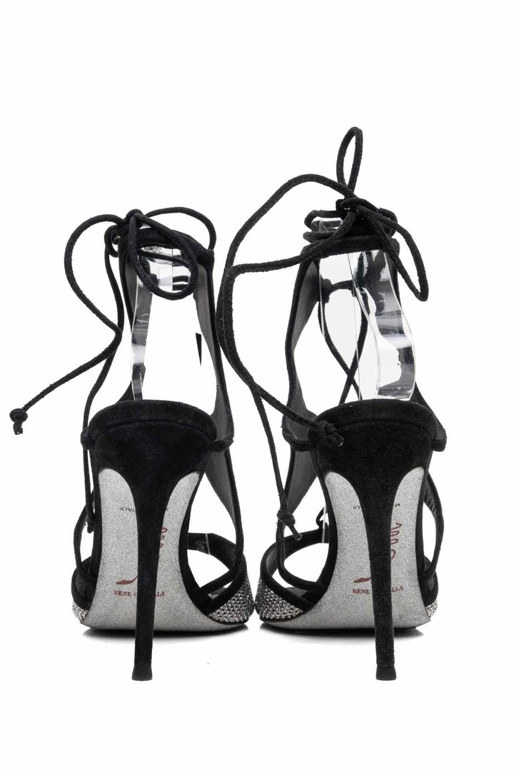 Rene Caovilla Size 37 Crystal Embellished Suede Heeled Sandals