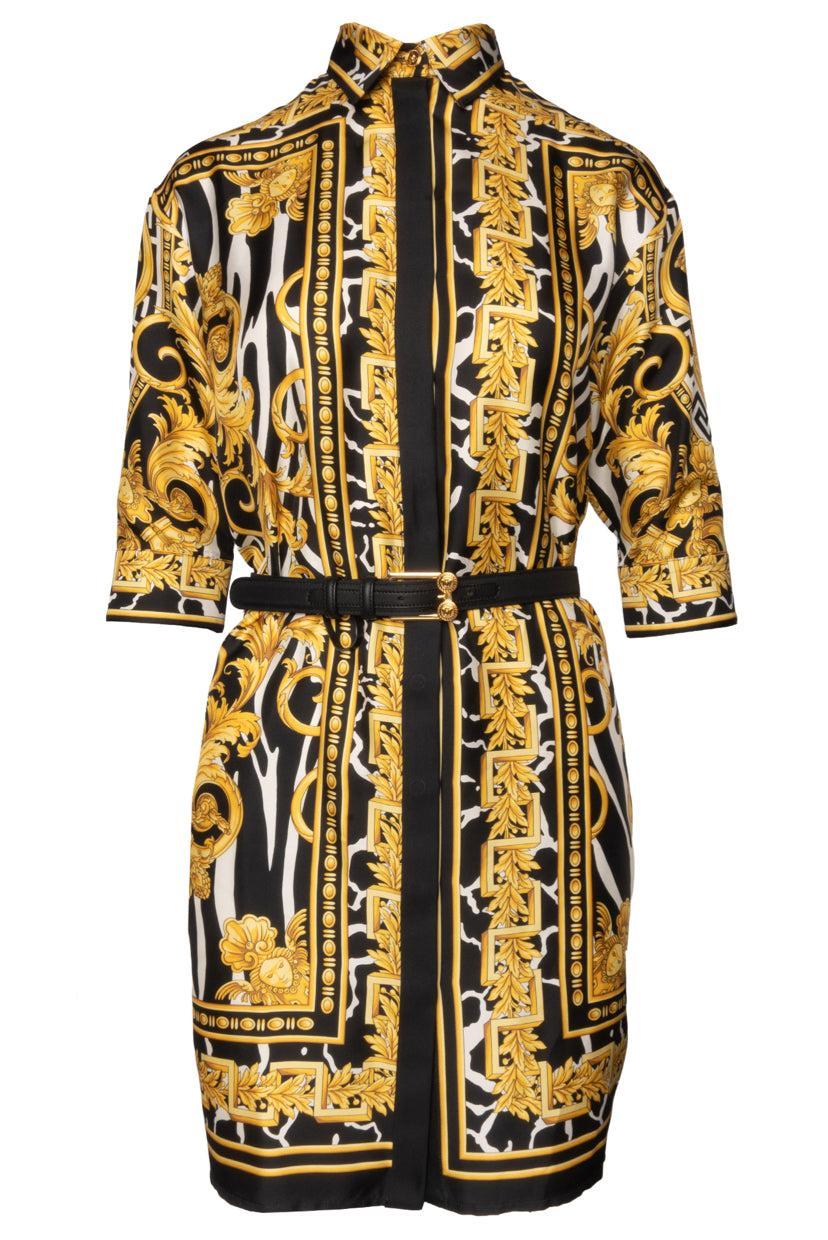 Versace Size 38 Baroque Silk Belted Tribute Dress