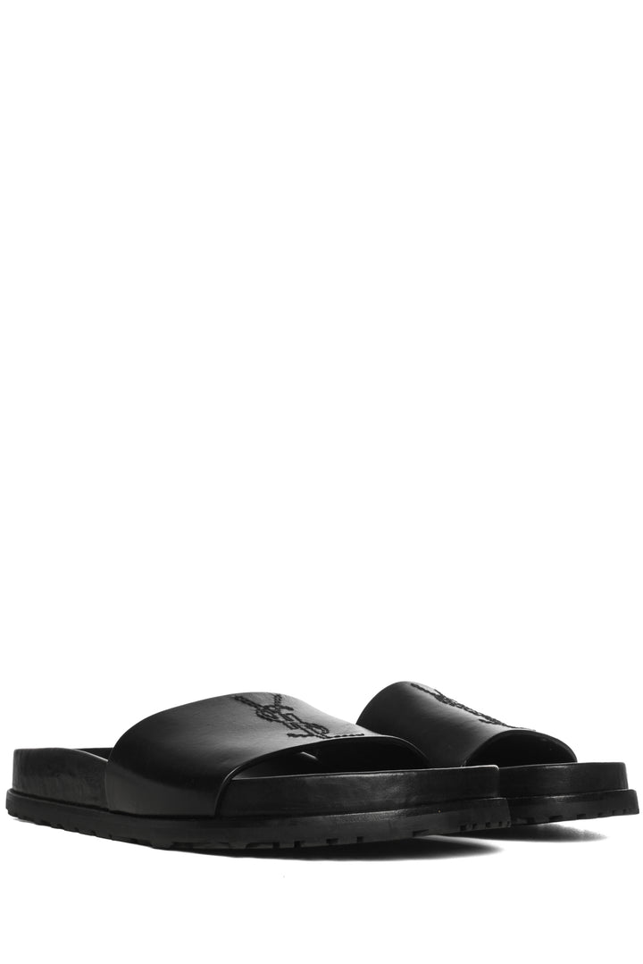 Saint Laurent Size 36.5 Embroidered Logo Leather Slides