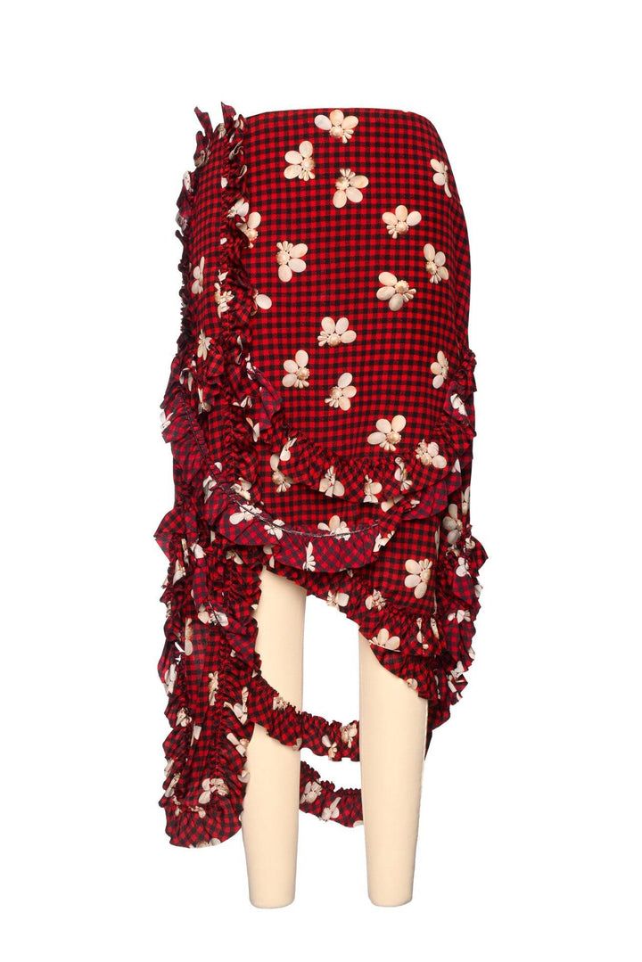 Simone Rocha Size S Gingham & Floral Silk Ruffled Skirt