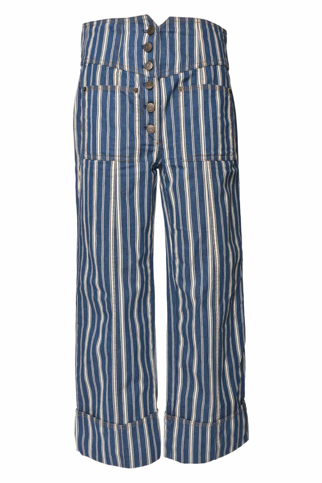Ulla Johnson Size 2 Marlowe Striped High-Rise Wide-Leg Jeans