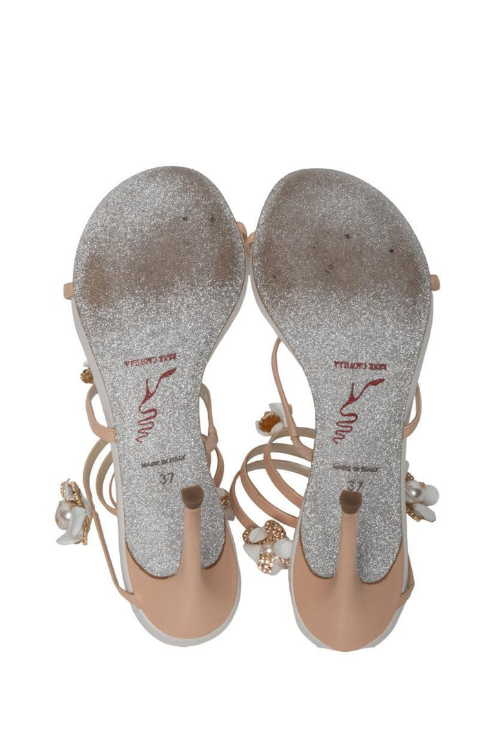 Rene Caovilla Size 37 Embellished Flower Ankle Coil Heeled Sandals