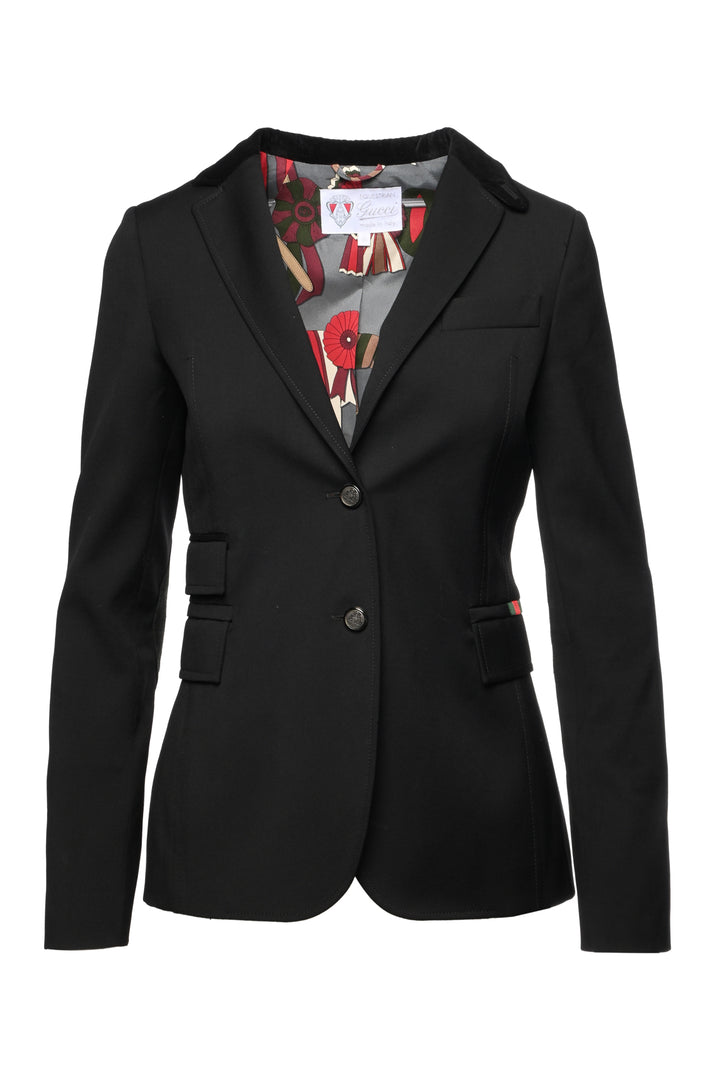 Gucci Size 40 Equestrian Wool & Suede Trim Single Breasted Blazer