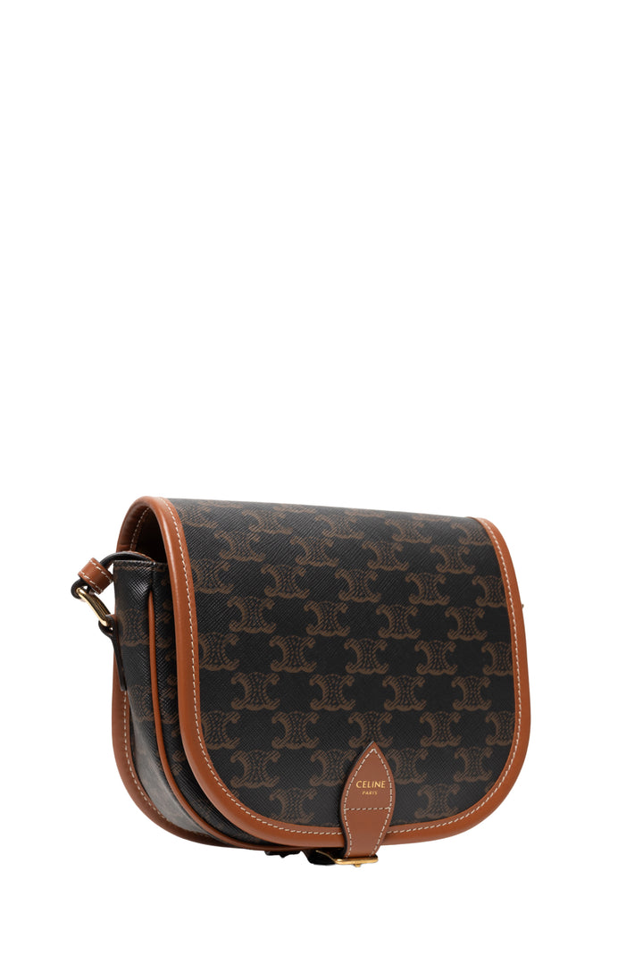 Celine 2021 Calfskin Leather & Triomphe Coated Canvas Medium Folco Crossbody
