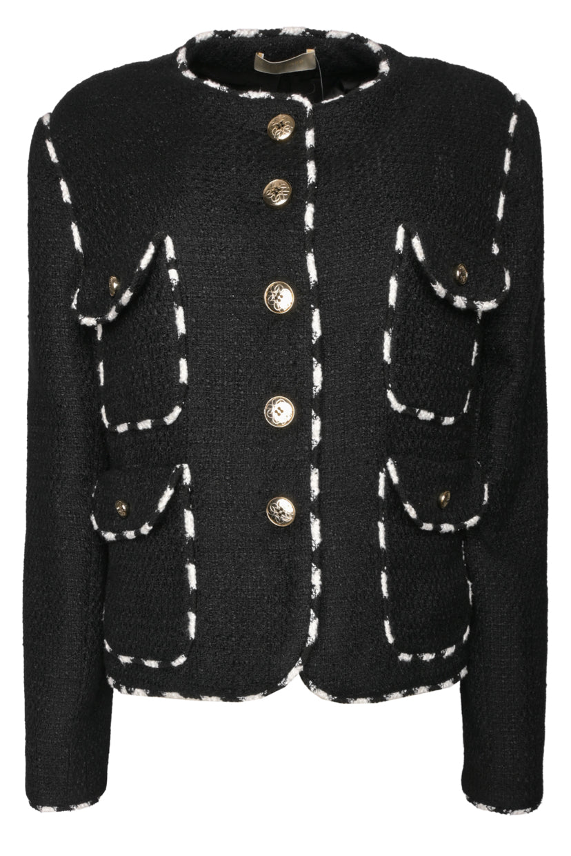 Elie Saab Size 46 Top Stitched Tweed Short Jacket