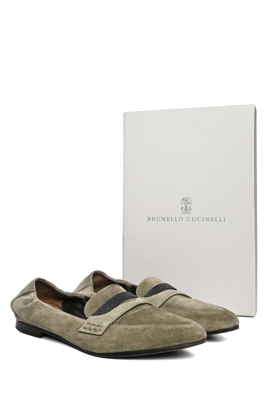 Brunello Cucinelli Size 37.5 Monili Embellished Suede Loafers