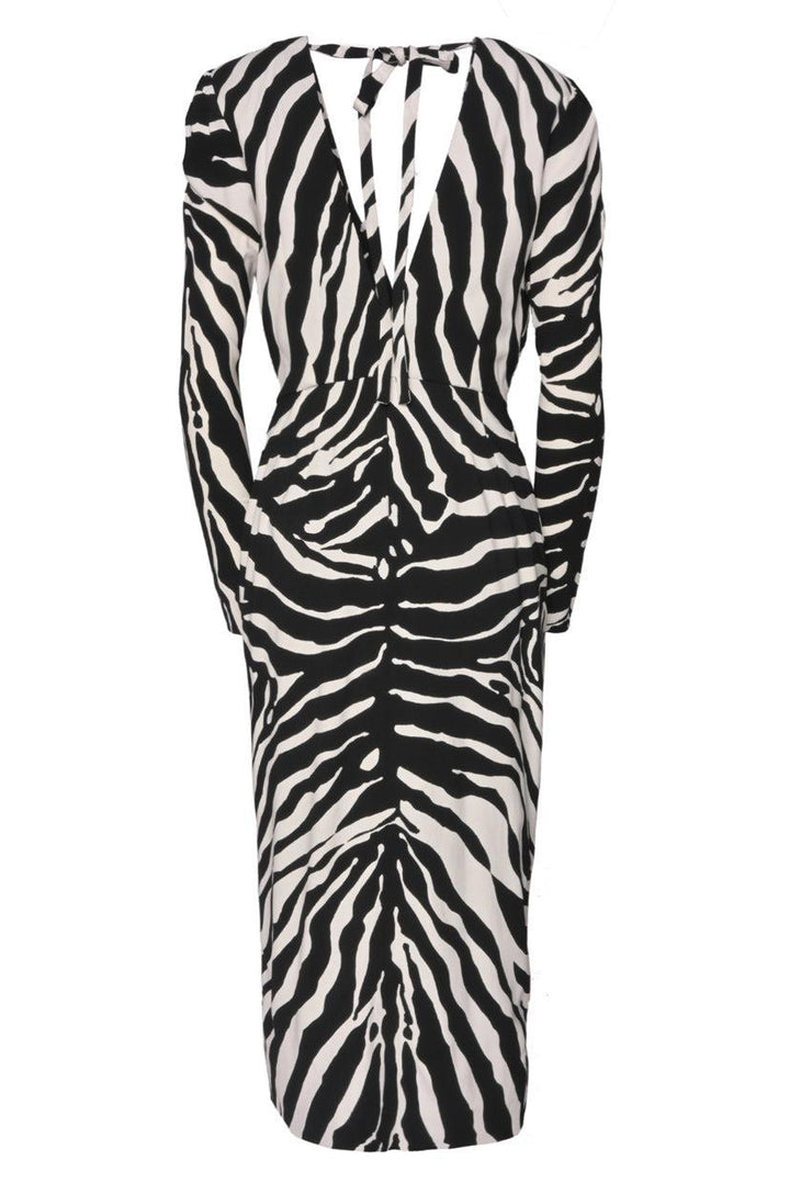 Dolce & Gabbana Size 42 Zebra-Printed V-Neck Midi Dress