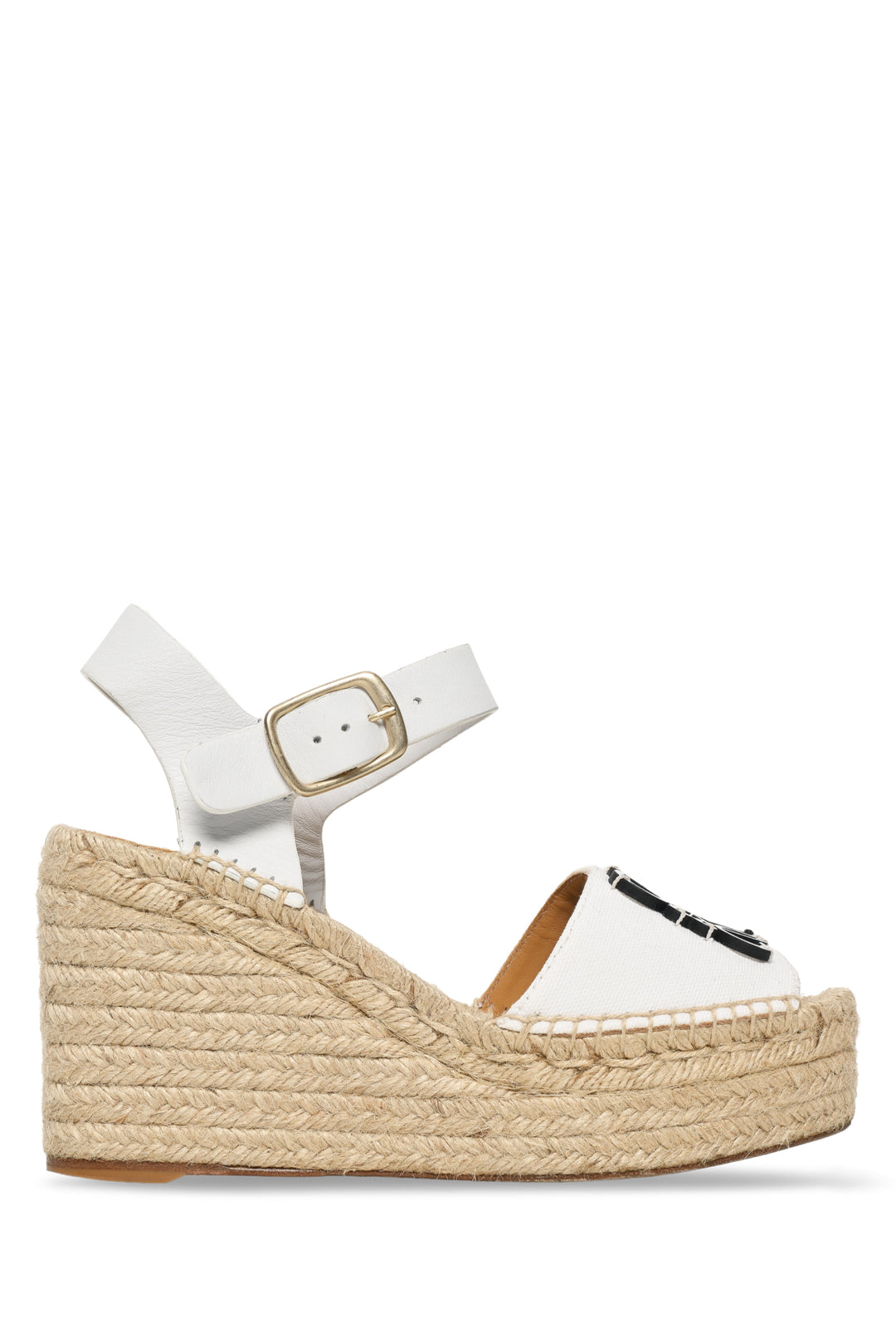 Loewe Size 35 Canvas & Leather Espadrille Wedge Sandals