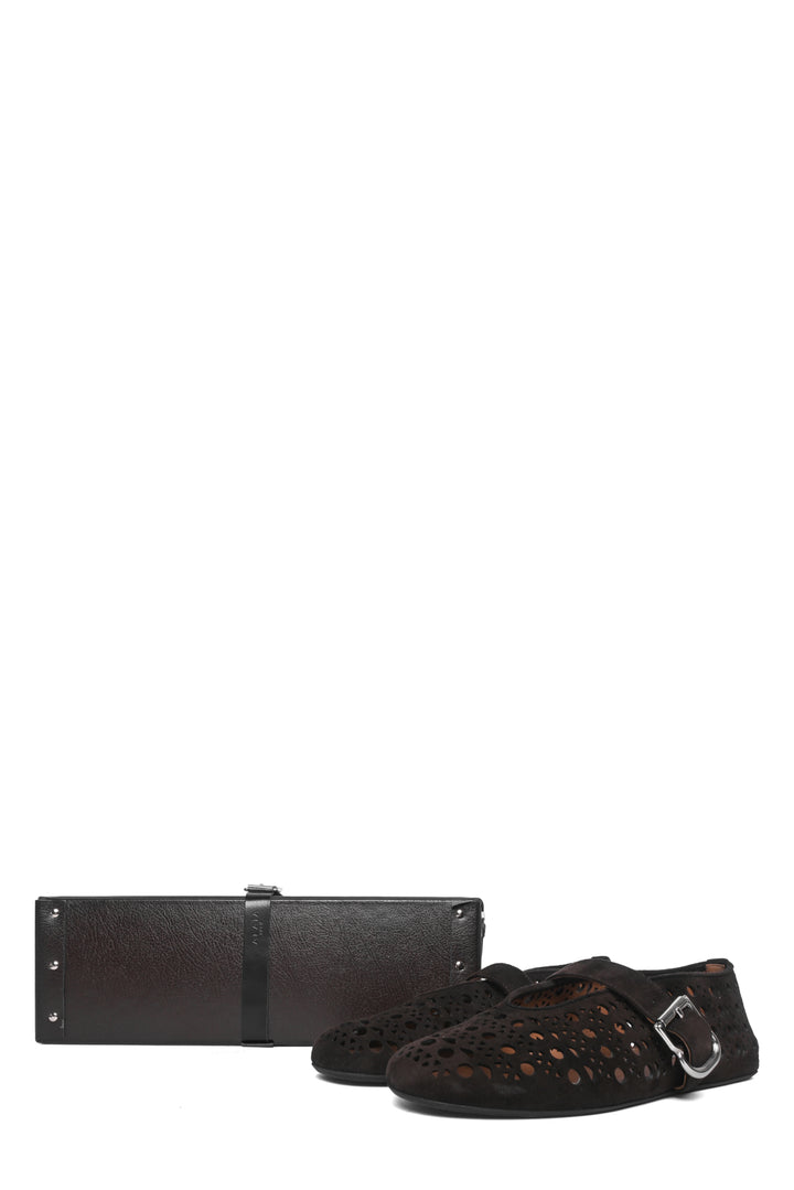 Alaia Size 38.5 Laser-cut Suede Ballet Flats