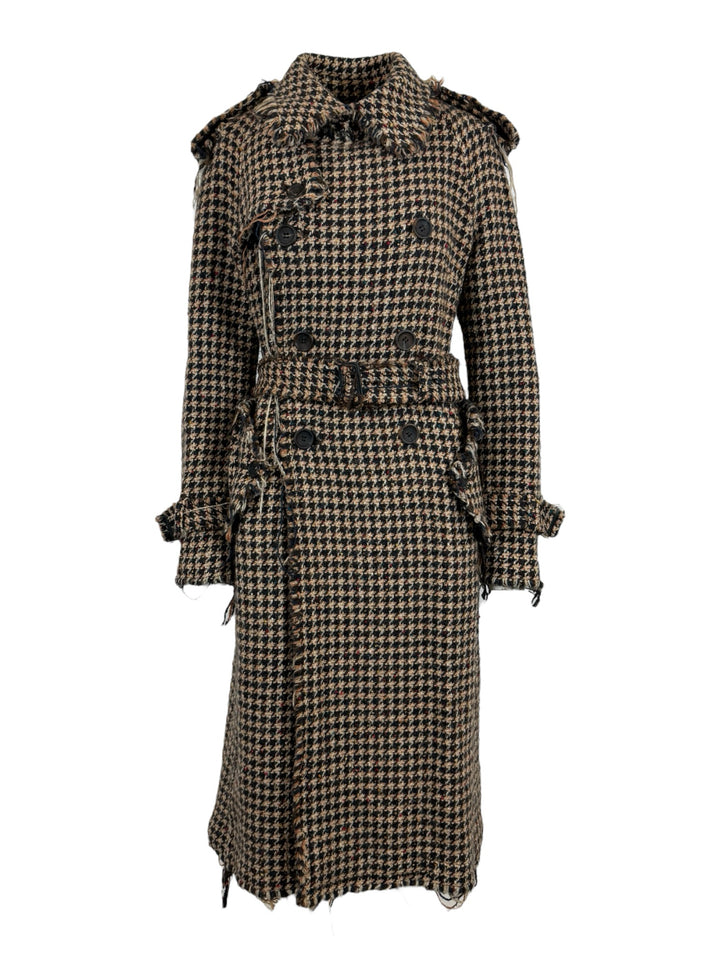 Junya Watanabe Size M Houndstooth Frayed Trench Coat