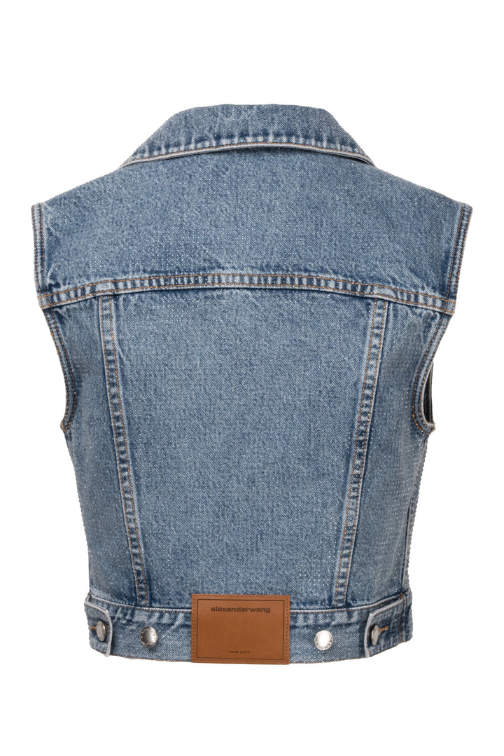Alexander Wang Size M Clear Bead Hotfix Denim Vest