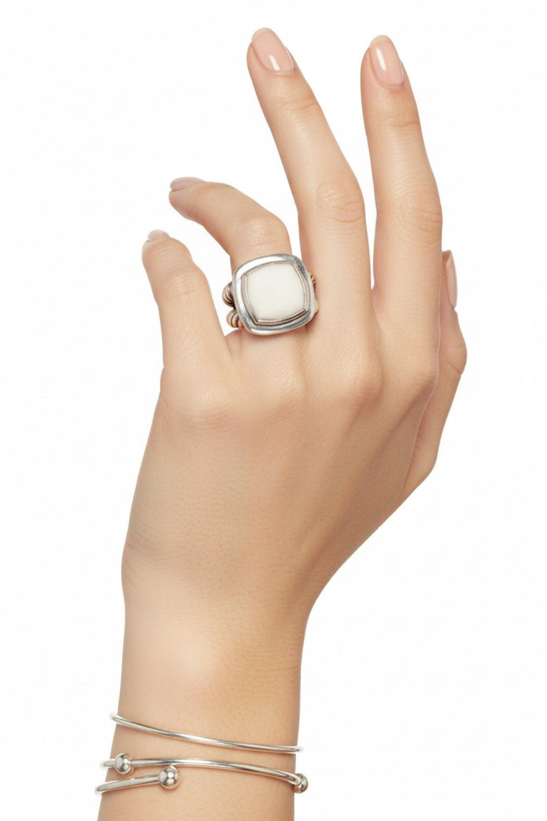 David Yurman Size 7 Sterling Silver & White Agate Albion Ring