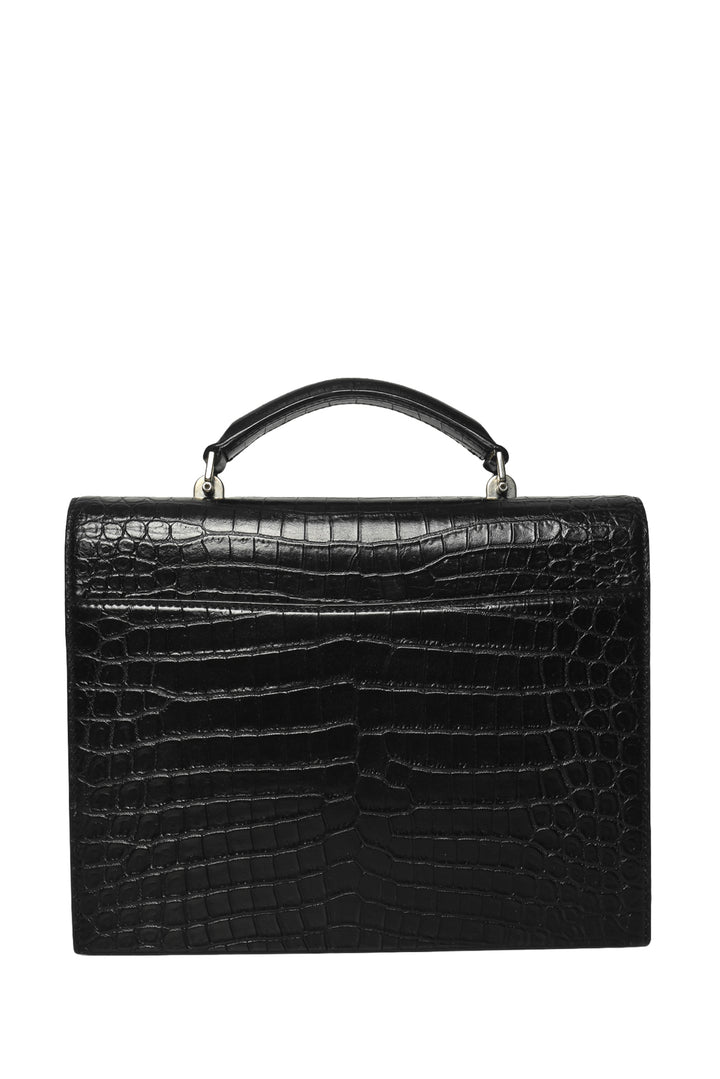 Saint Laurent 2017 Croc Embossed Leather Medium Babylone Top Handle Purse