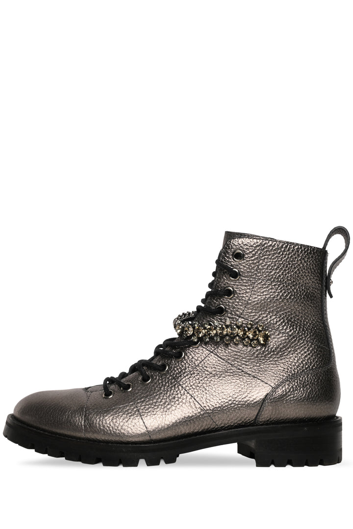 Jimmy Choo Size 39.5 Crystal Embellished Cruz Combat Ankle Boots
