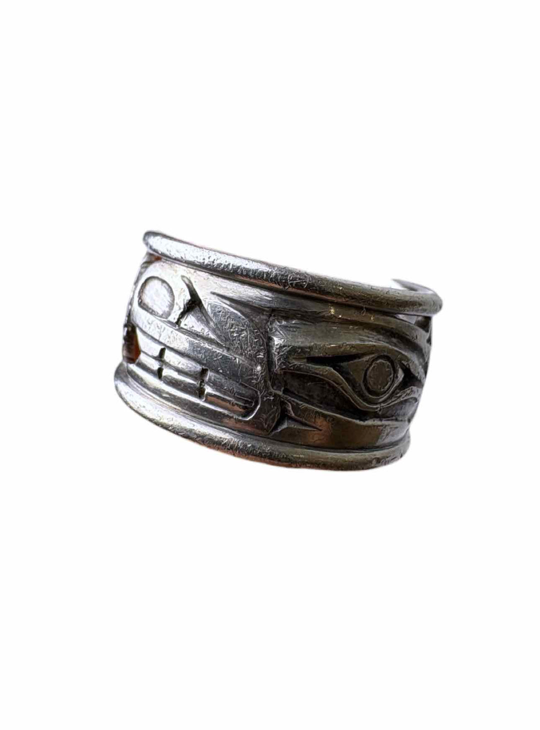 Size 9 Norman Bentley Silver Engraved Indigenous Ring
