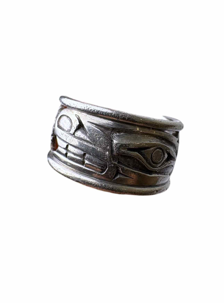 Size 9 Norman Bentley Silver Engraved Indigenous Ring