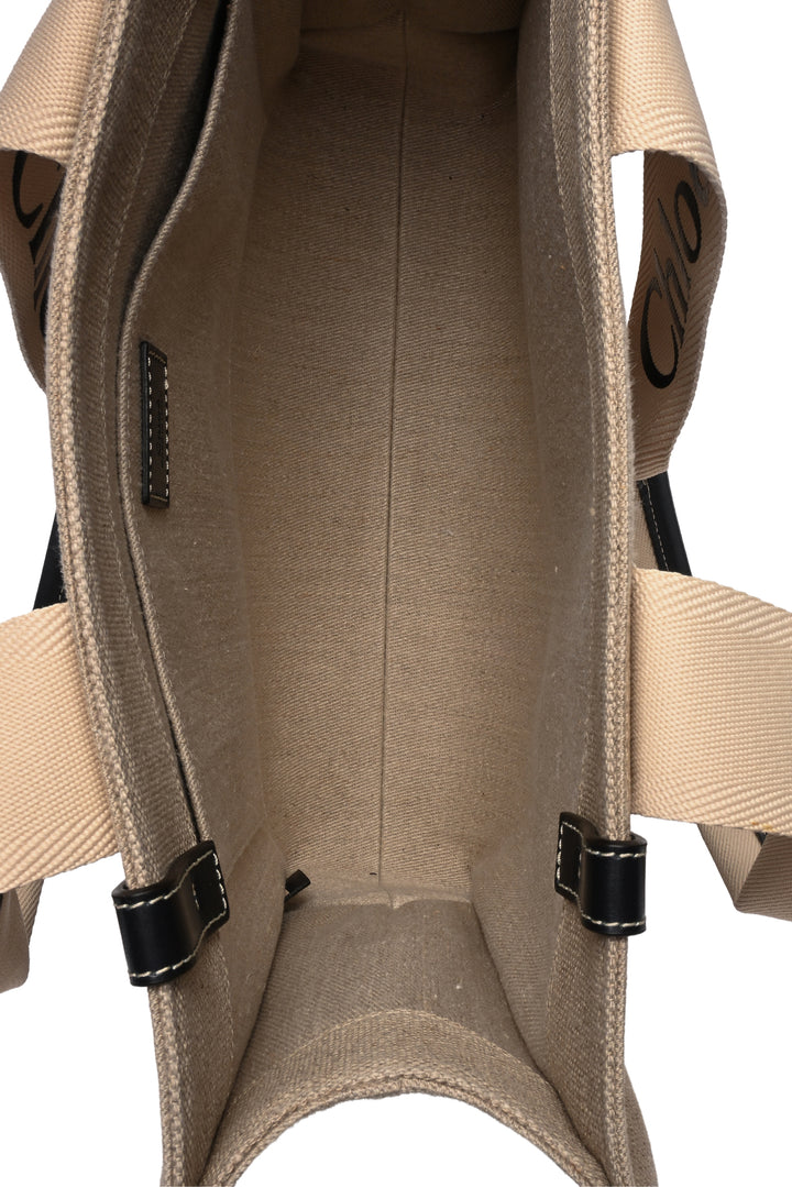 Chloe Logo Linen Medium Woody Tote Bag