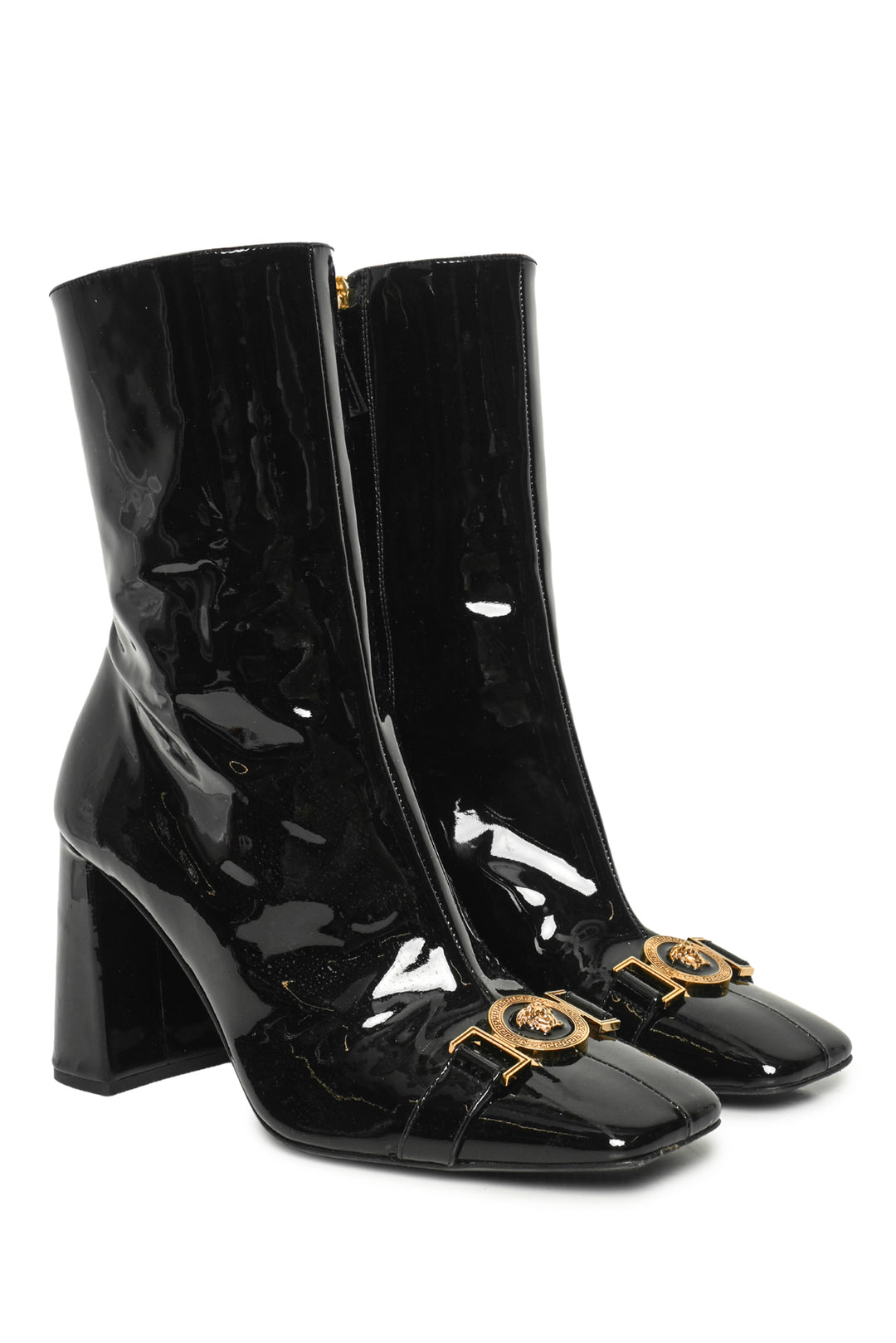 Versace Size 39 Medusa Head Buckle Patent Ankle Boots
