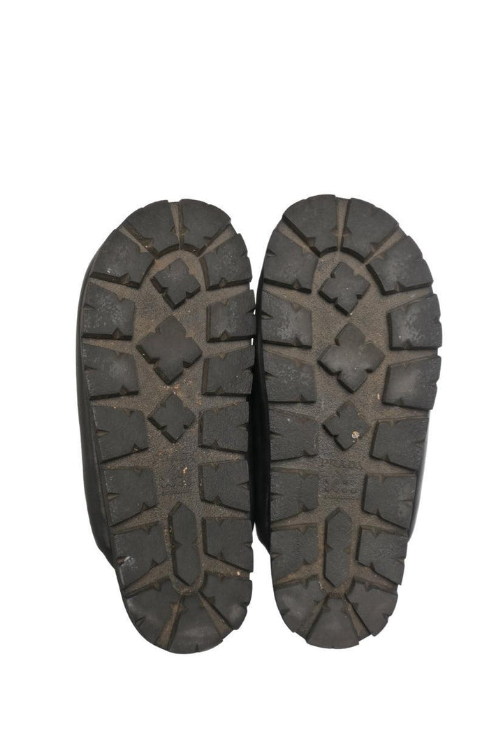 Prada Size 38 Lug Sole Triangle Logo Soft Padded Nappa Leather Mules