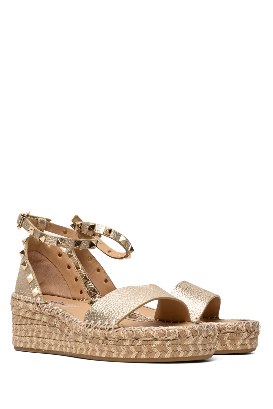Valentino Size 37 Rockstud Leather Espadrille Wedges
