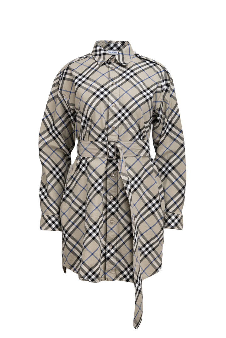 Burberry Size 8 Check Print Belted Cotton Shirt Dress