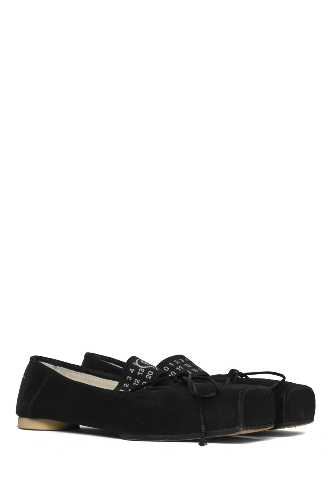 Maison Martin Margiela Size 38.5 Logo Square Toe Satin Pointe Ballerina Flats