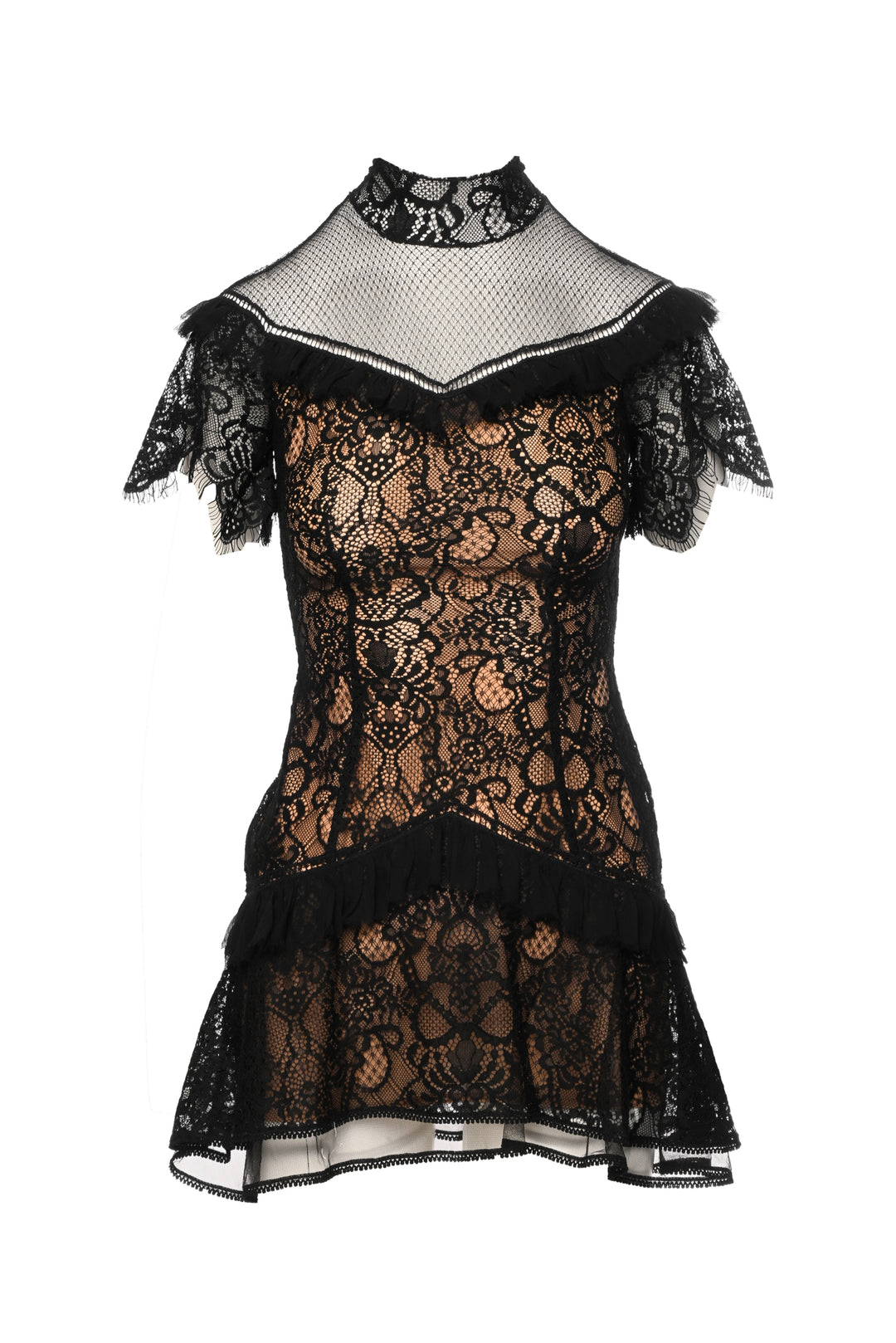 Jonathan Simkhai Size 0 Mixed Lace Mockneck Mini Dress