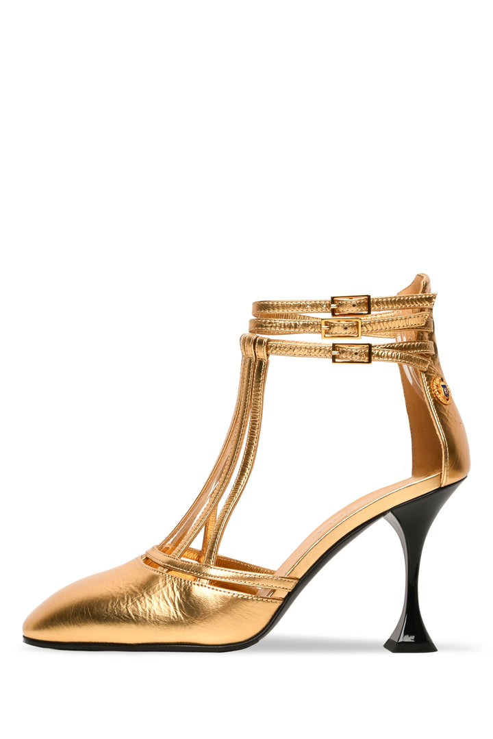 Chanel Size 36.5 Metallic Leather T-Strap Pumps