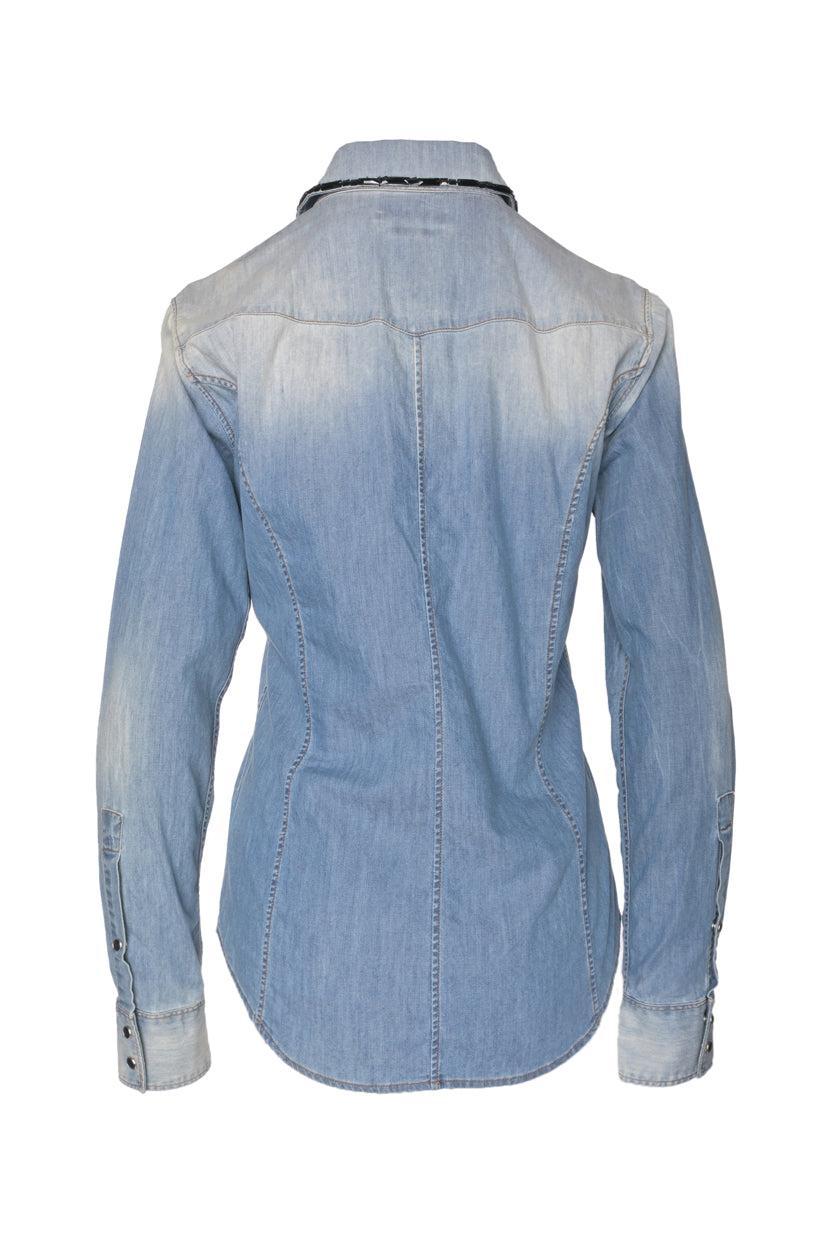 Dolce & Gabbana Size 38 Western Denim Embellished Men's Shirt Long Sleeve