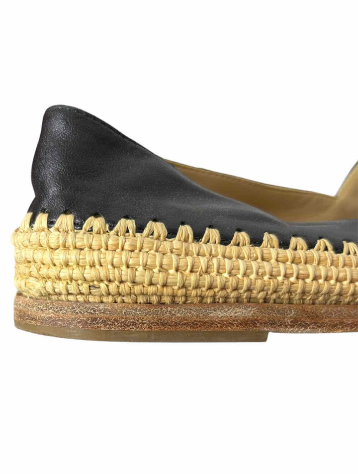 Chanel Size 38 Black Leather CC Logo Espadrille Flats