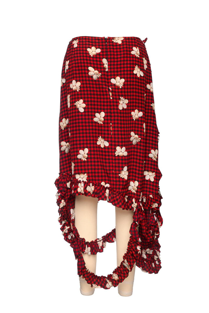 Simone Rocha Size S Gingham & Floral Silk Ruffled Skirt