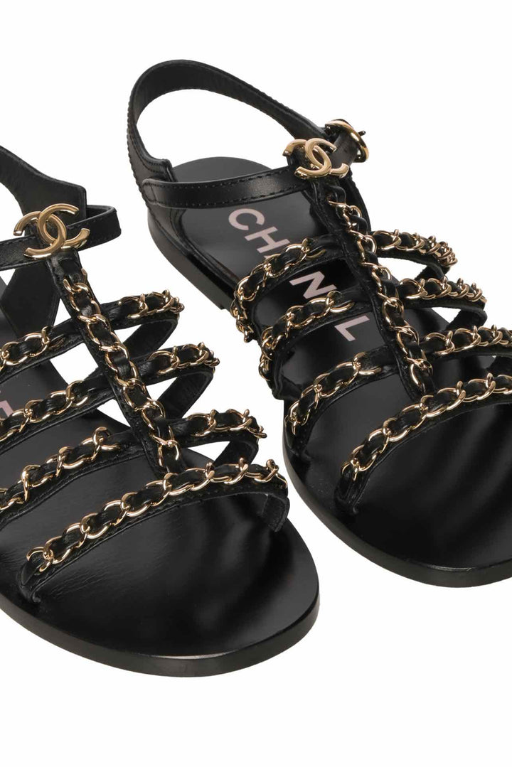 Chanel Size 36.5 Interlocking CC Logo Gladiator Sandals
