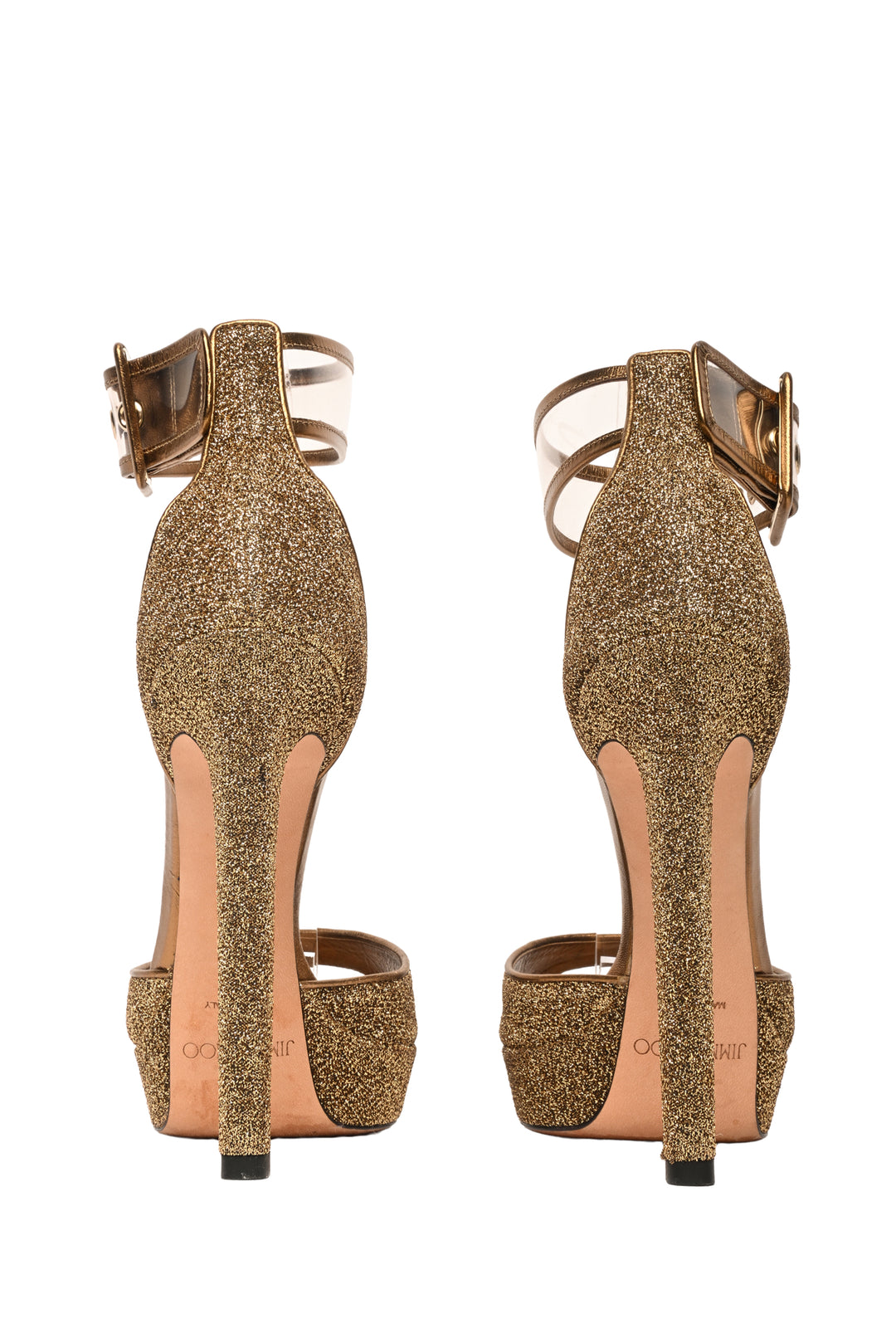 Jimmy Choo Size 38 SS17 Metallic Lurex Fabric & Clear PVC Mayner 130 Sandals