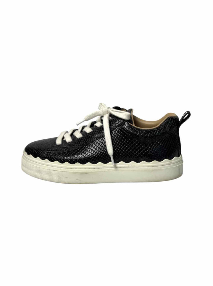 Chloe Size 37 Lauren Low-top Python-embossed Leathe Sneaker
