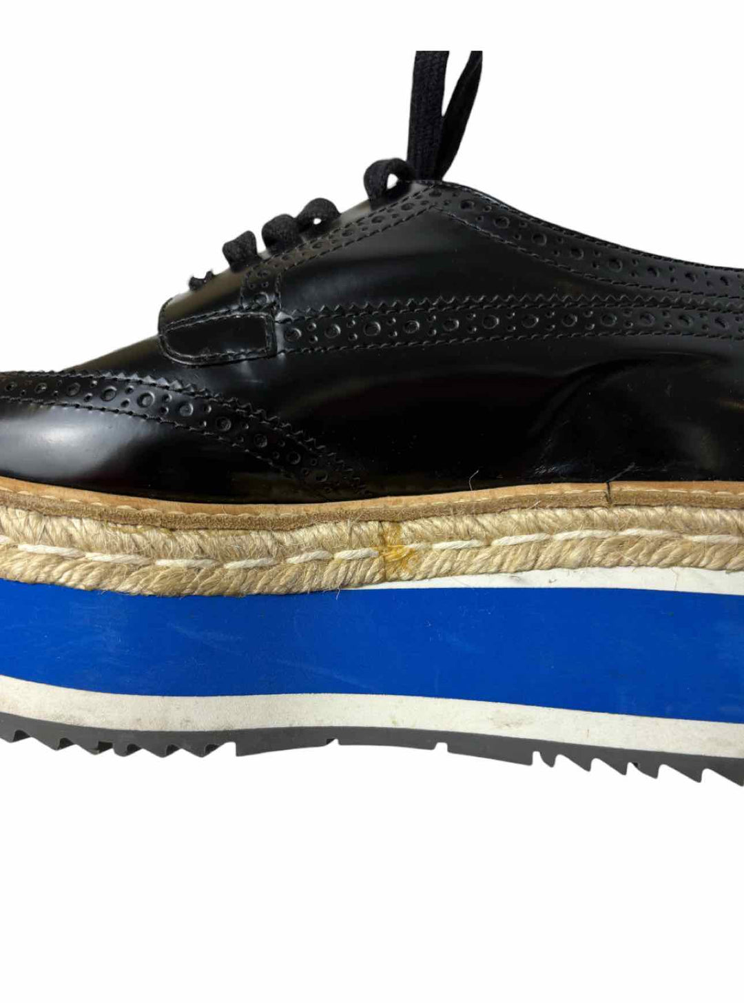 Prada Size 38.5 Leather Platform Brogue Espadrille Derby Flats