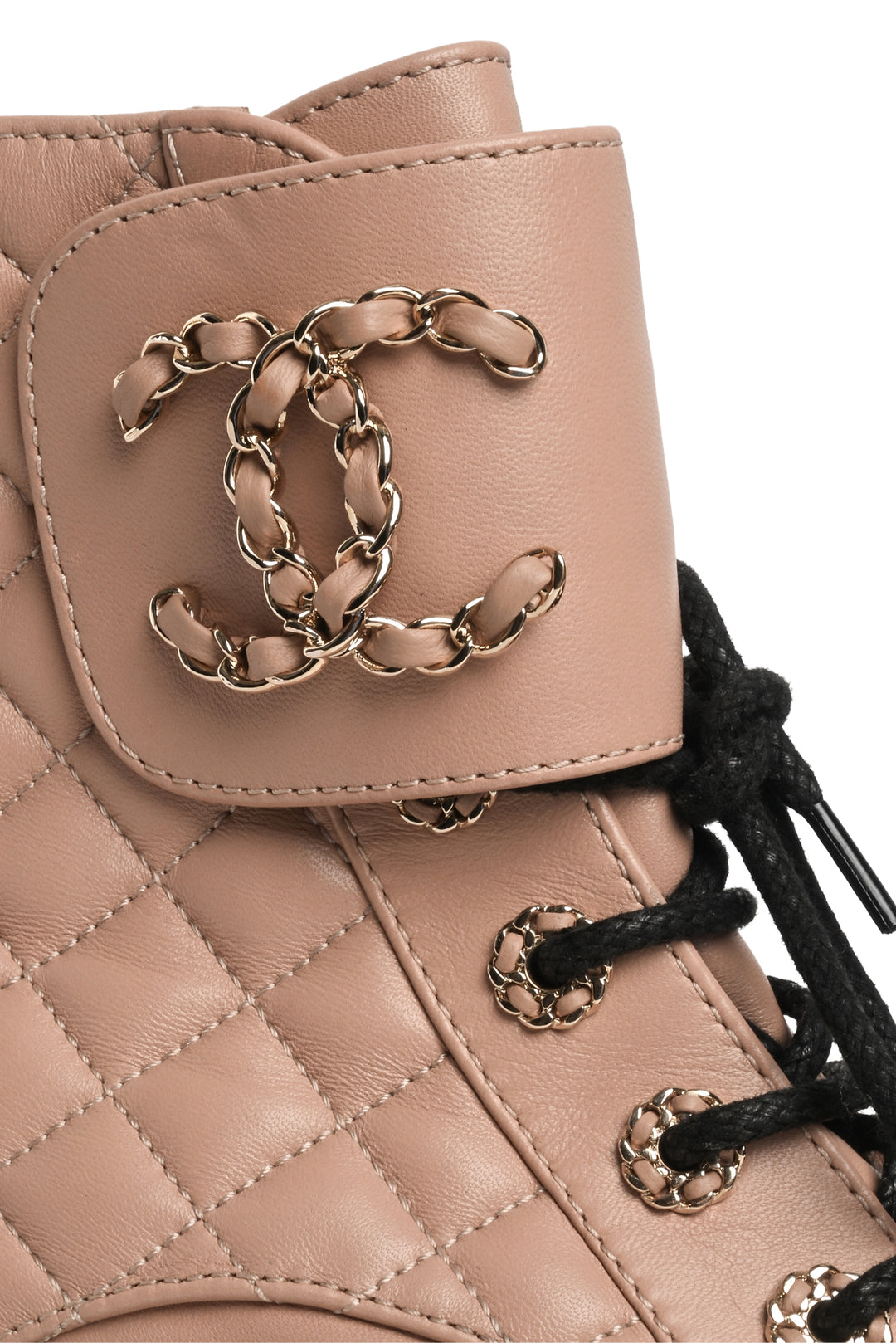 Chanel Size 39 CC Quilted Lace Up Combat Ankle Boots