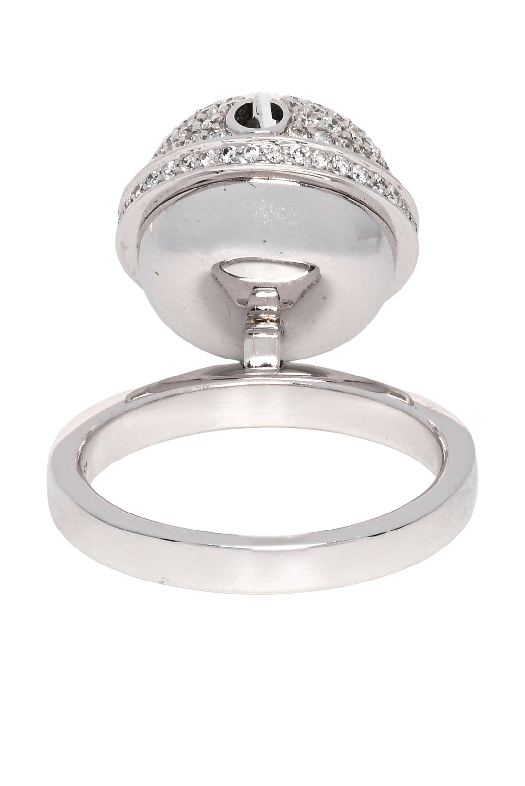 Qeelin Size 5.5 Ling Long 18K White Gold, Pave Diamond & Ruby Bell Ring