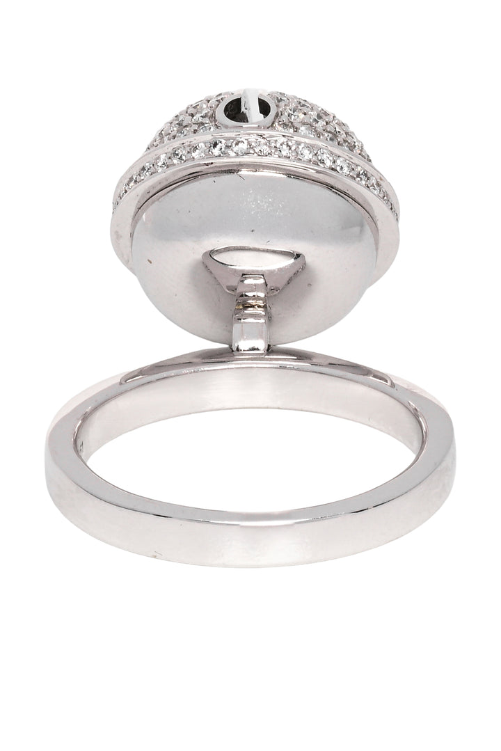 Qeelin Size 5.5 Ling Long 18K White Gold, Pave Diamond & Ruby Bell Ring