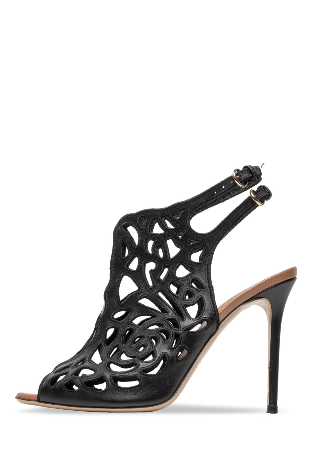 Valentino Size 39 Rose Laser-Cut Leather Slingback Sandals