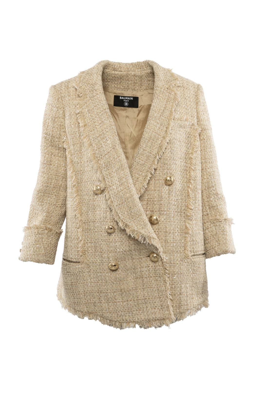 Balmain Size 44 6 Button Metallic Tweed Blazer