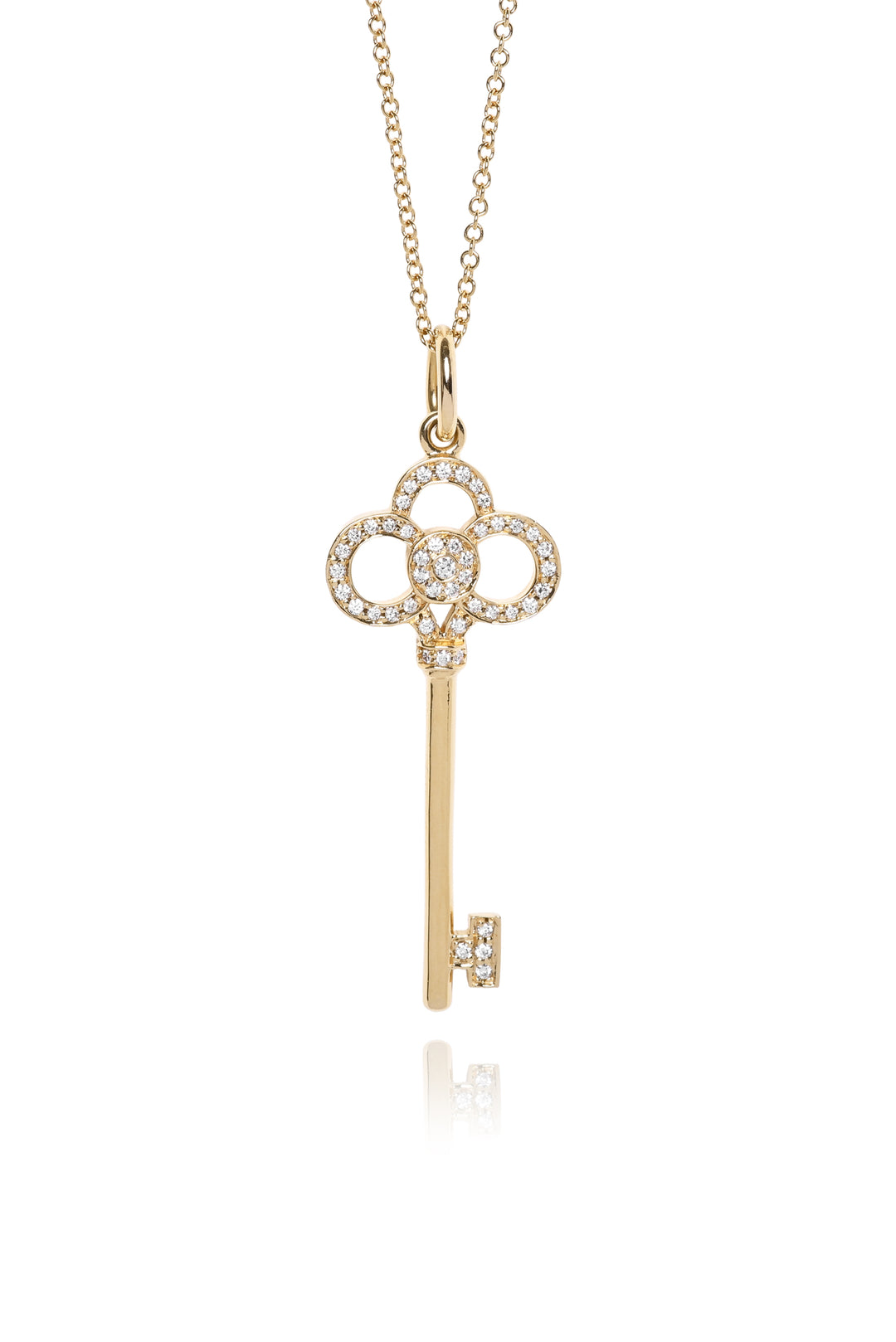 Tiffany & Co 18K Yellow Gold & Diamond Crown Key Pendant Necklace