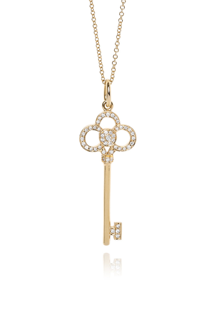 Tiffany & Co 18K Yellow Gold & Diamond Crown Key Pendant Necklace