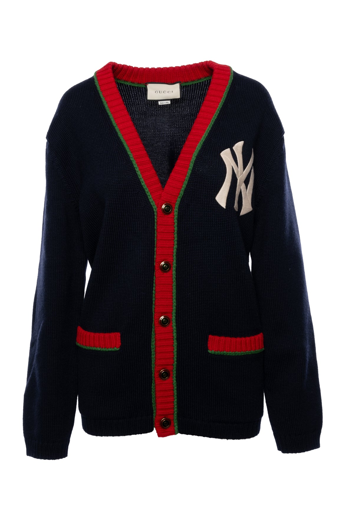 Gucci x MLB Size S NY Yankees Embroidered Wool Cardigan Luxury Used Designer Knitwear Turnabout Turnabout Luxury Resale