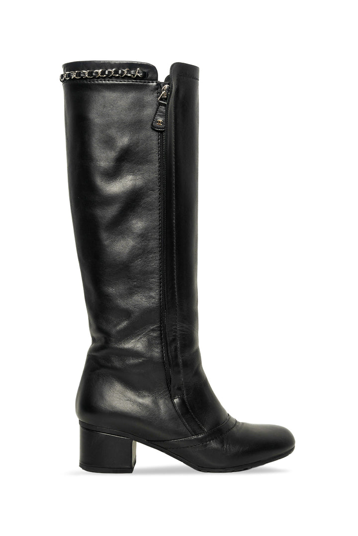 Chanel Size 37 Knee High Chain Detail Boots