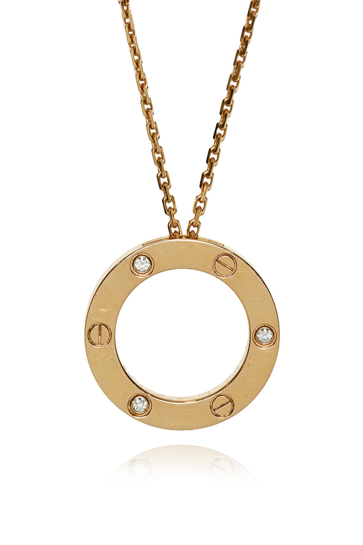 Cartier 18k Rose Gold Love Pendant 3 Diamond Necklace