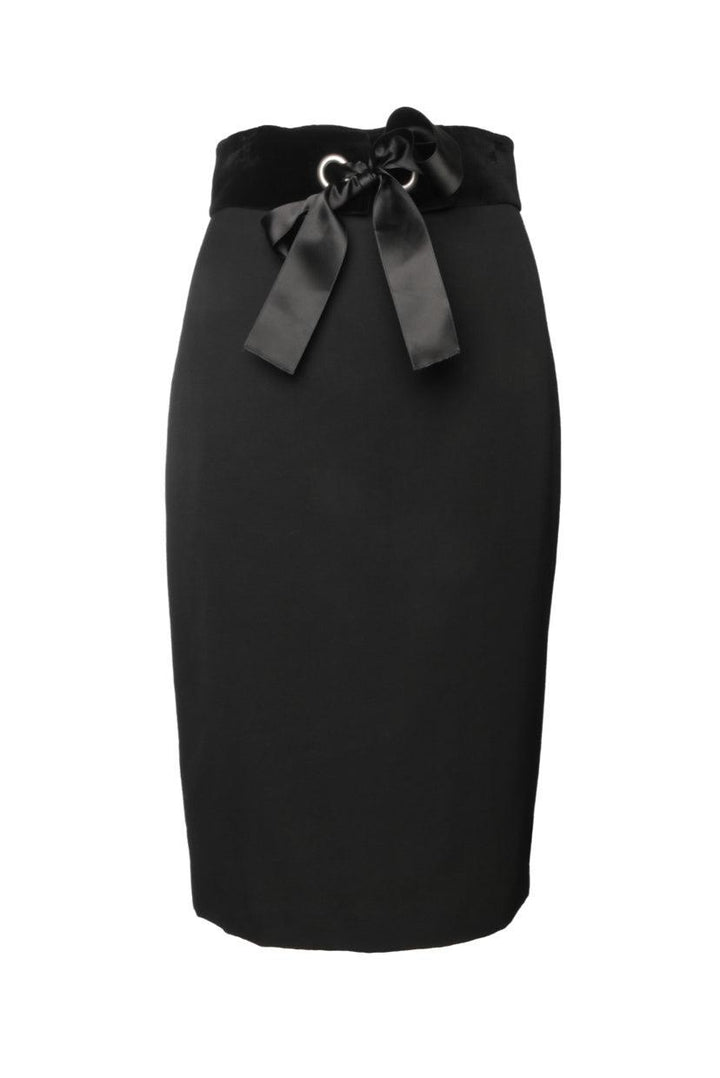 Alexander Mcqueen Size 42 Bow Embellished Velvet Paneled Wool Skirt